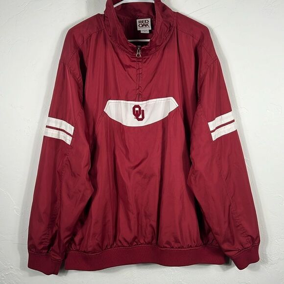 🏈🏈Vintage OKLAHOMA SOONERS Pullover 1/4 Zip Windbreaker Jacket Sz Large - READ - Picture 1 of 12